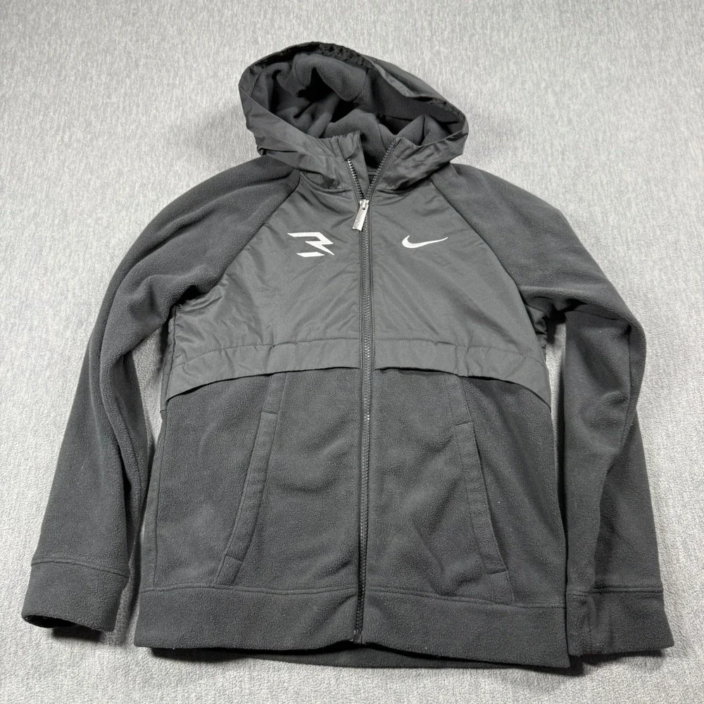 Nike 3 Brand Jacket Boys L Black Russell Wilson Therma Fit Fleece Hoodie Full Zi